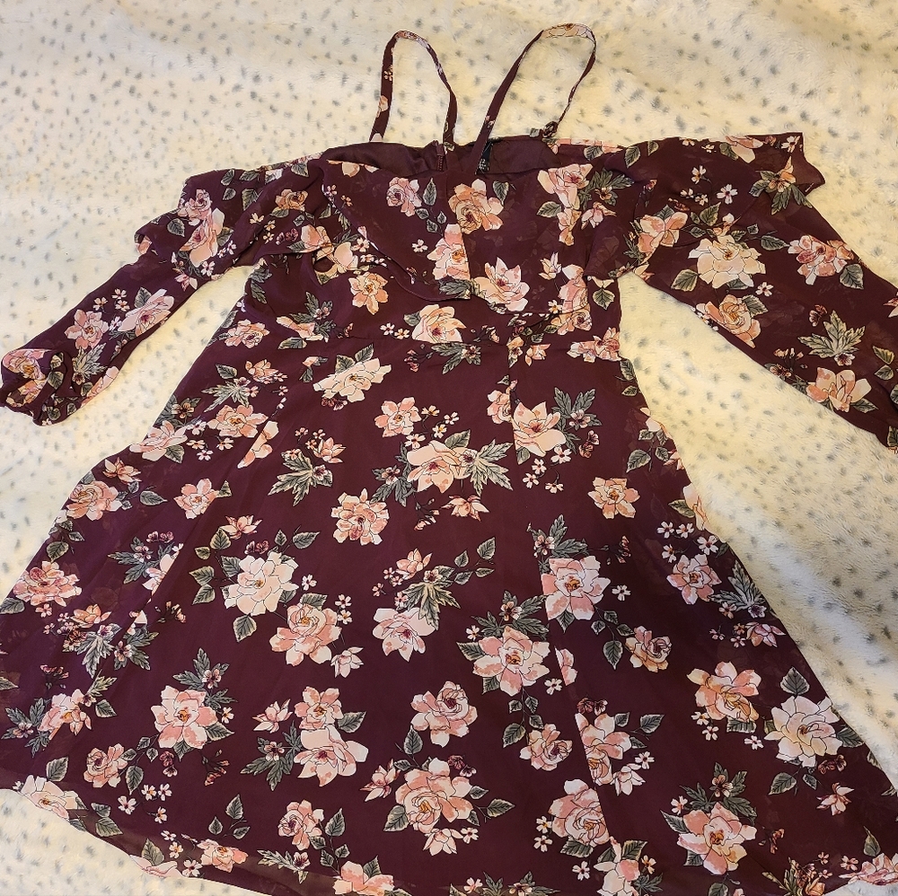 Torrid wine floral dress off shoulder plum burgundy dress women's size 12